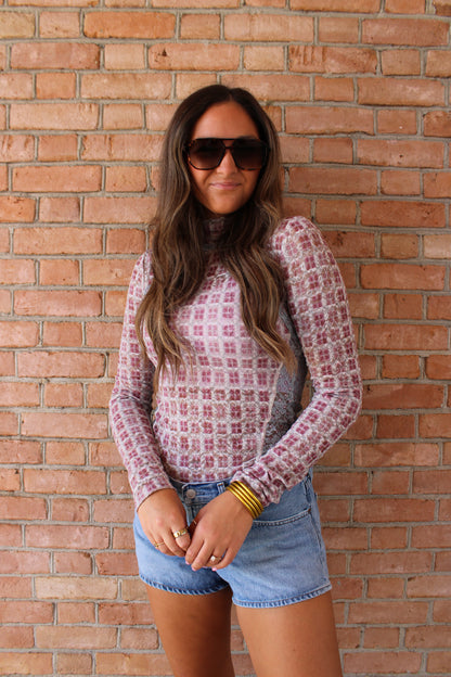 Lyric Sheer Lace Long Sleeve Turtleneck Top