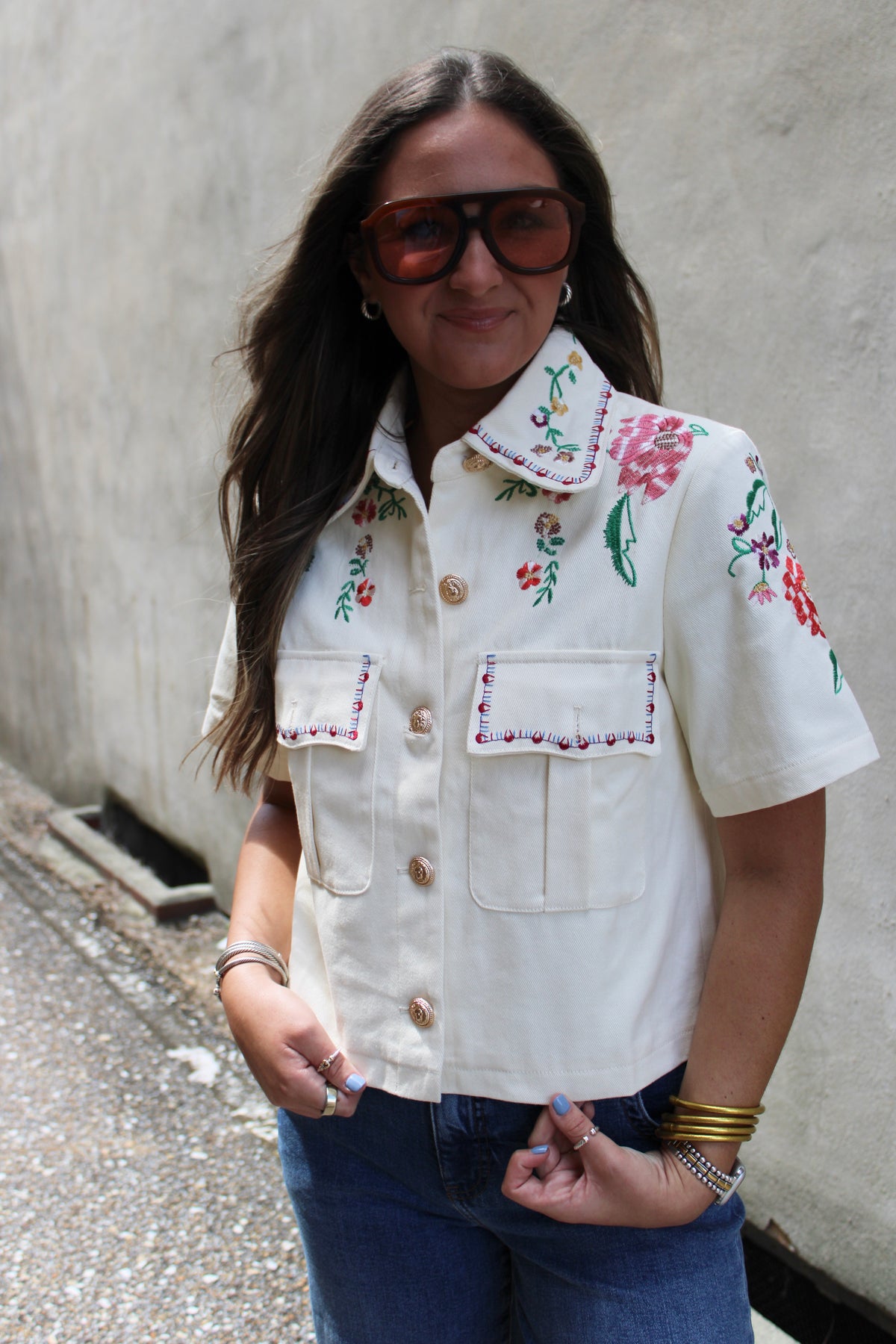 Embroidery Detail Ecru Jacket