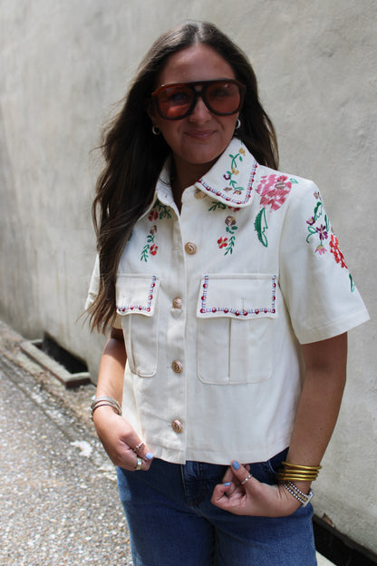 Embroidery Detail Ecru Jacket