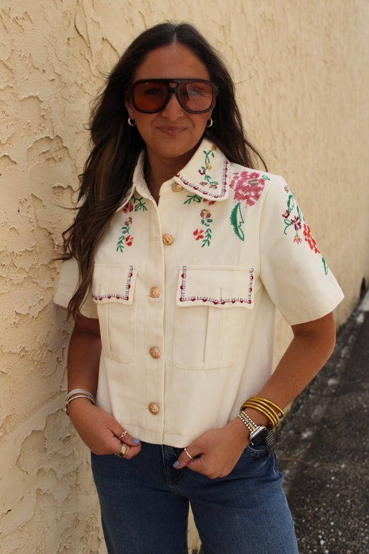 Embroidery Detail Ecru Jacket