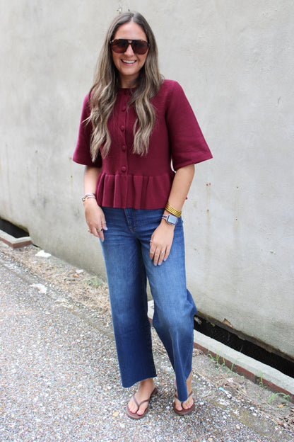Burgandy Button Front Sweater