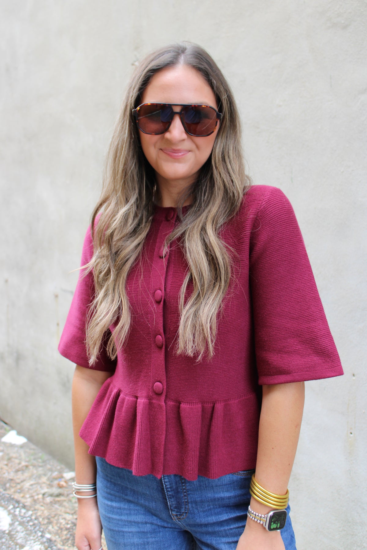 Burgandy Button Front Sweater