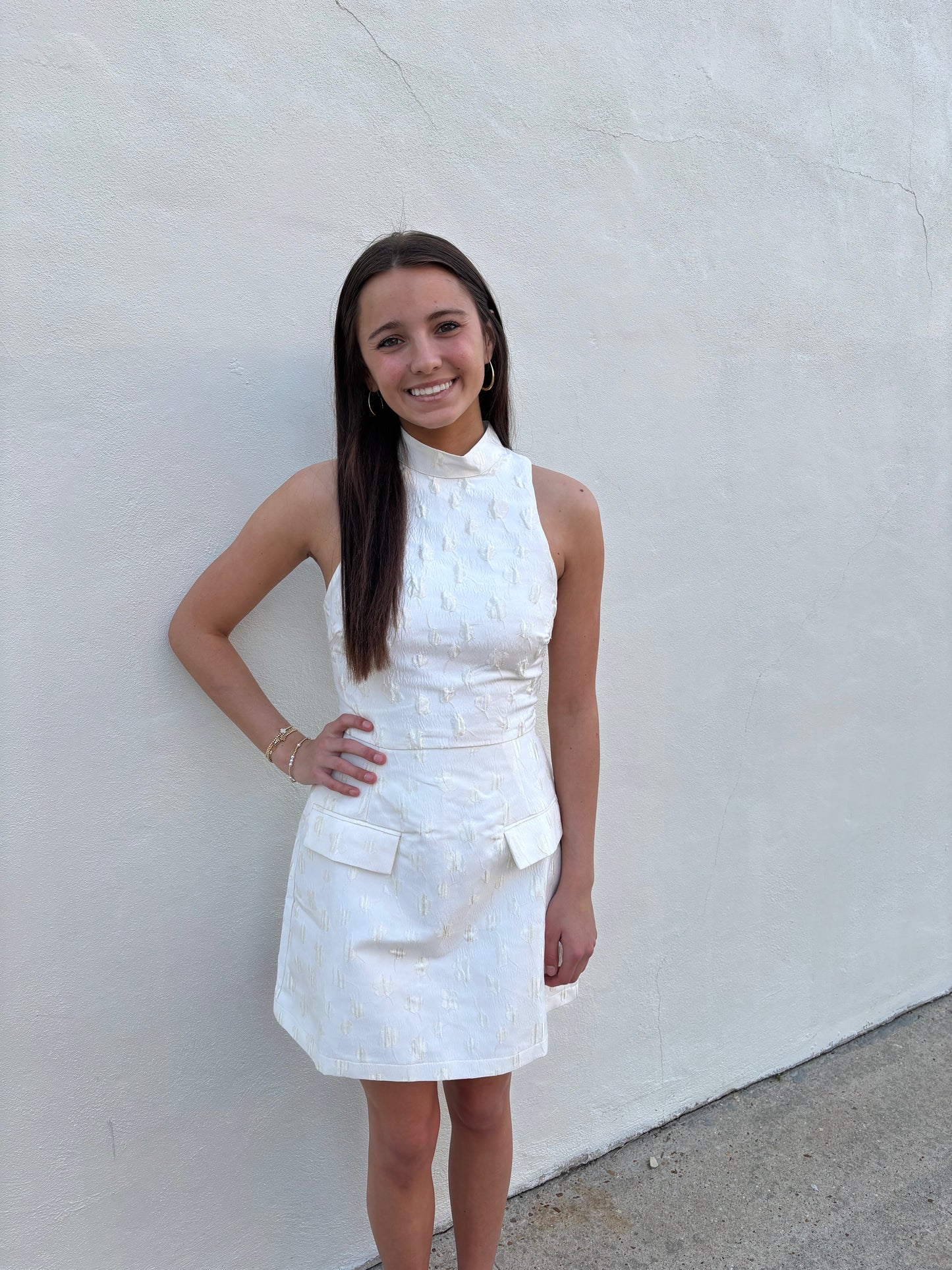 Darcy Dress White Jacquard Mini