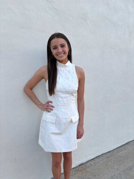 Darcy Dress White Jacquard Mini