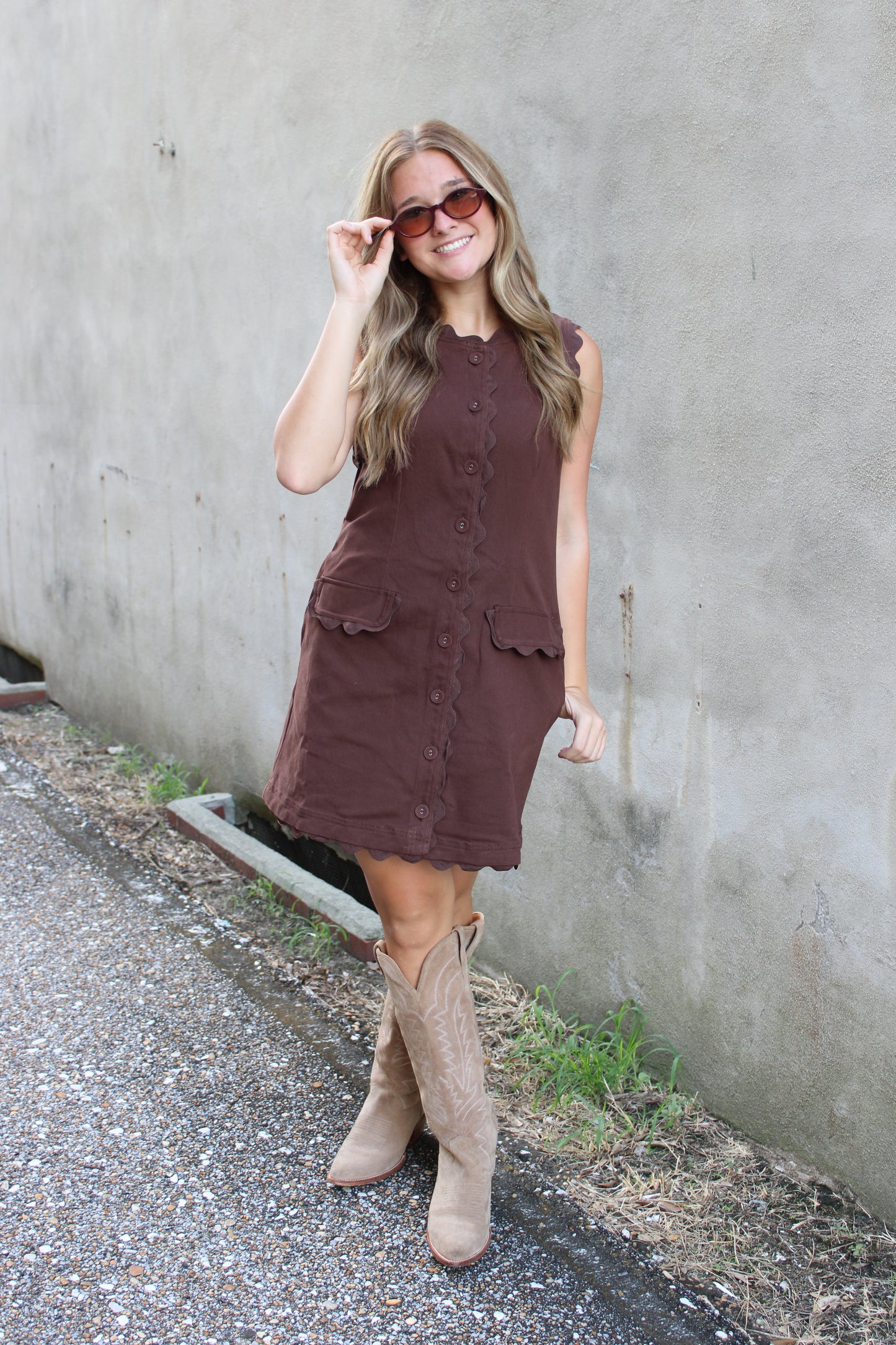 Brown Scalloped Detail Dress