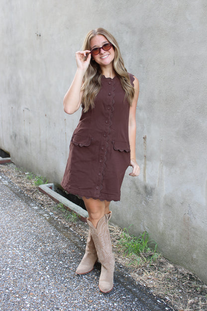 Brown Scalloped Detail Dress