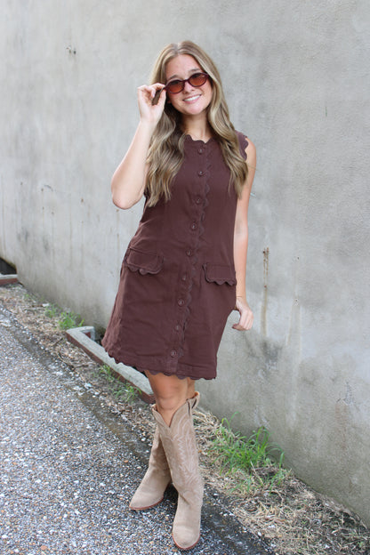 Brown Scalloped Detail Dress