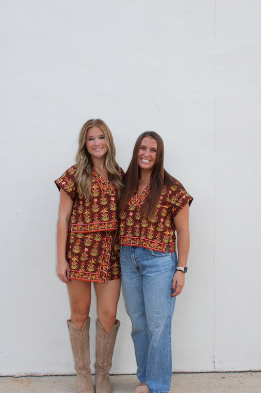 Brown Floral Skort