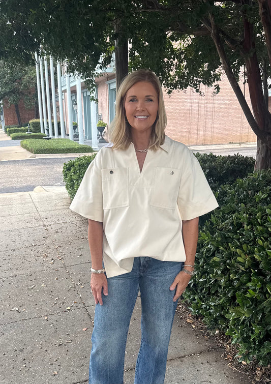 Oversized Collar Top Cream