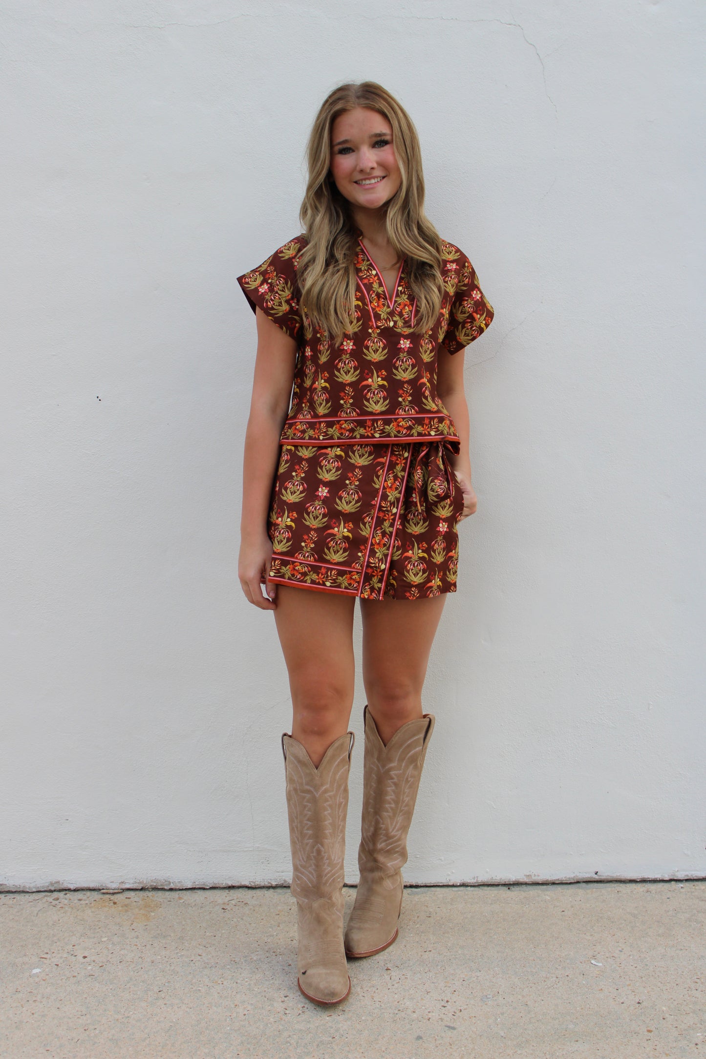 Brown Floral Skort