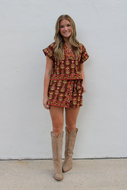 Brown Floral Skort