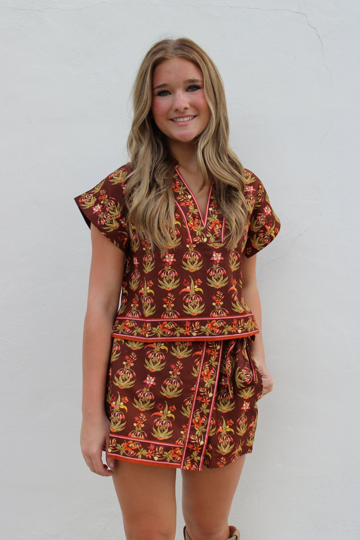 Brown Floral Skort