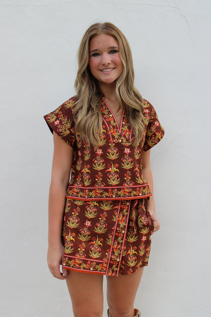 Brown Floral Skort