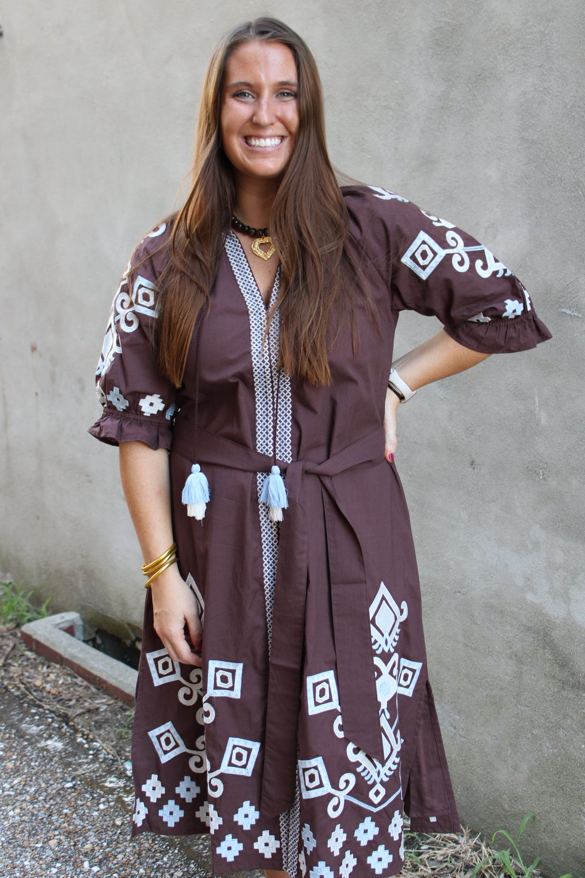 Rosie Dress Brown/Blue Aztec