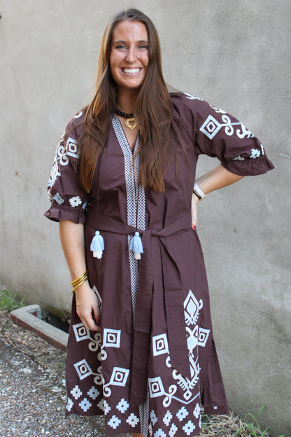 Rosie Dress Brown/Blue Aztec