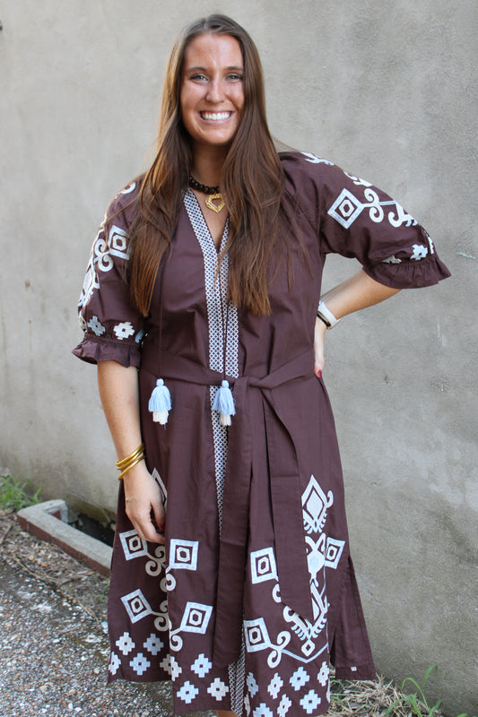 Rosie Dress Brown/Blue Aztec