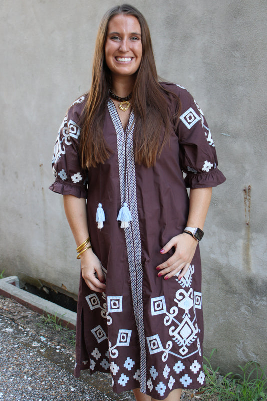 Rosie Dress Brown/Blue Aztec