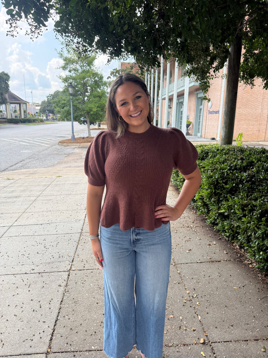 Flared Puff Sleeve Knit Top