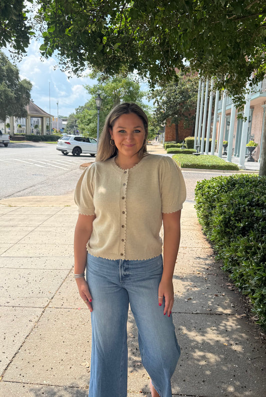 Scalloped Cardigan in Ecru
