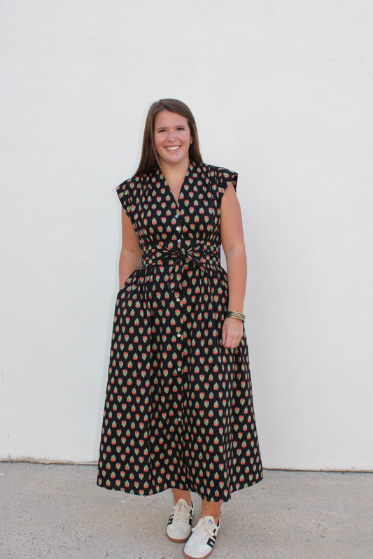 Black Dress with Flower Print