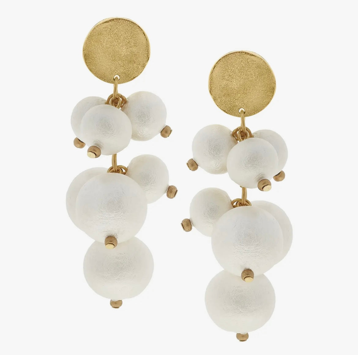Gold Round and Multi Cotton Pearl Earrings