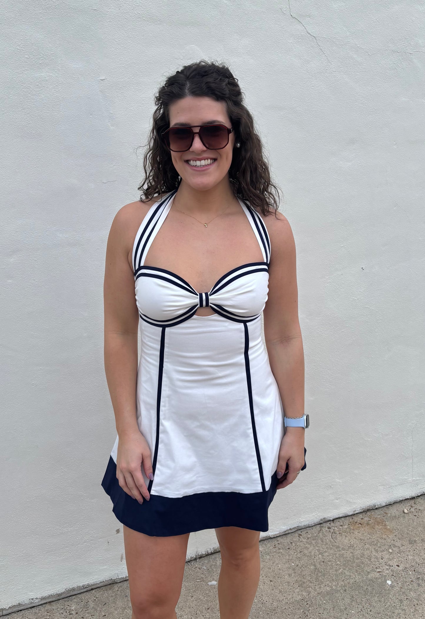 Navy/White Halter Mini Dress