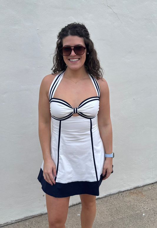 Navy/White Halter Mini Dress