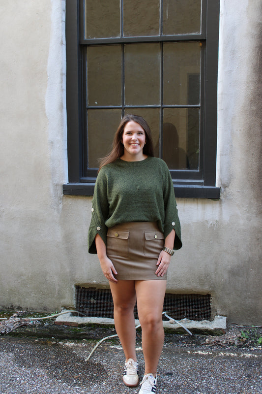 Faux Suede Pocketed Mini Skirt