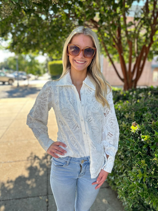 Christy Embroidered Button Down Blouse