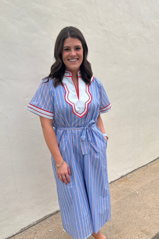 Short Sleeved Stripe Pattern Dress