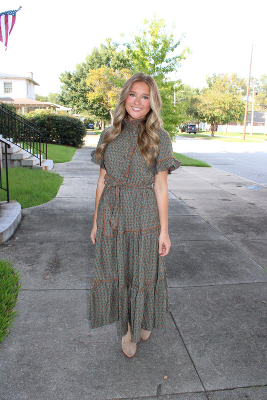 Lena Dress Amber Leaf Jacquard