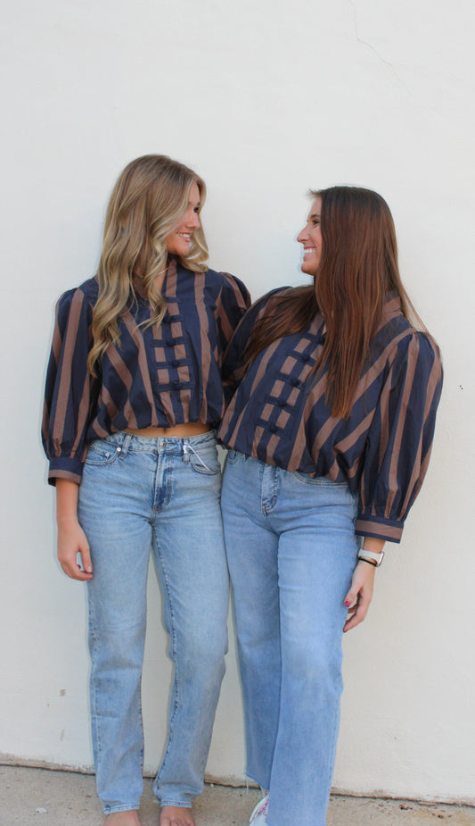 Navy/Brown Stripe Top