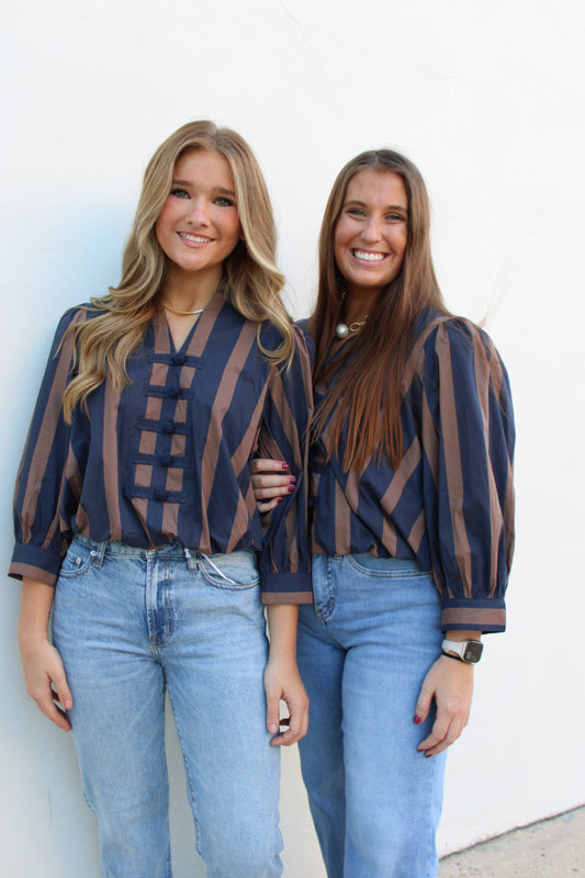 Navy/Brown Stripe Top