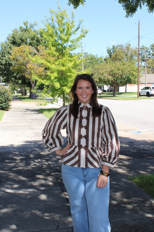 Brown/Ecru Stripe Top