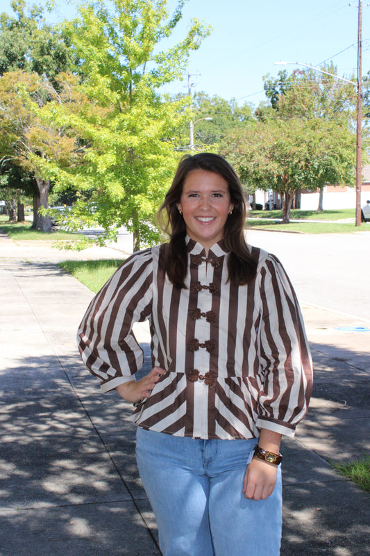 Brown/Ecru Stripe Top