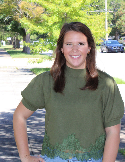 Olive Lace Trim Sweater