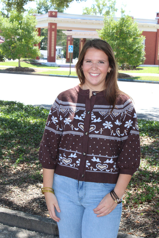 Chocolate/Sky Pattern Cardigan