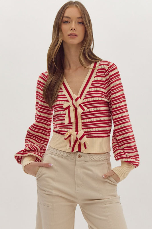 Red Stripe Bow Sweater