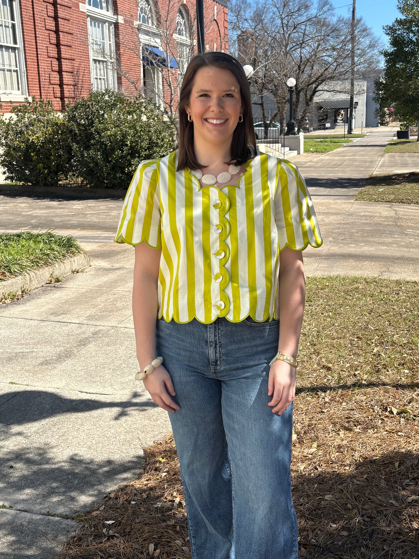 Kiwi Stripe Scalloped Top