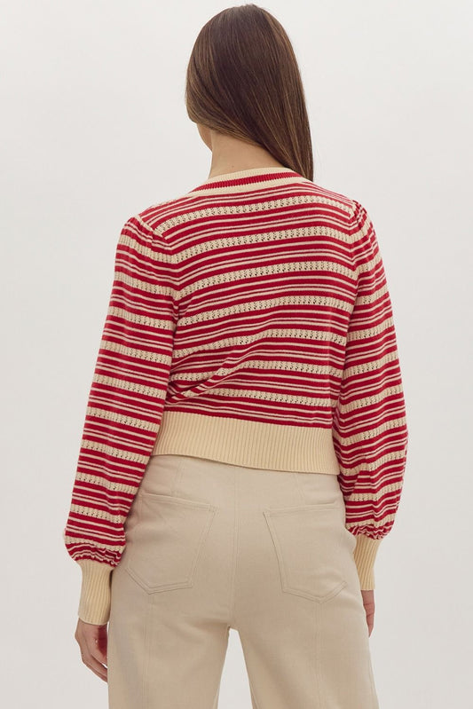 Red Stripe Bow Sweater