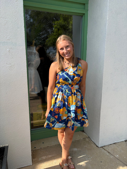 Mediterranean Escape One Shoulder Dress