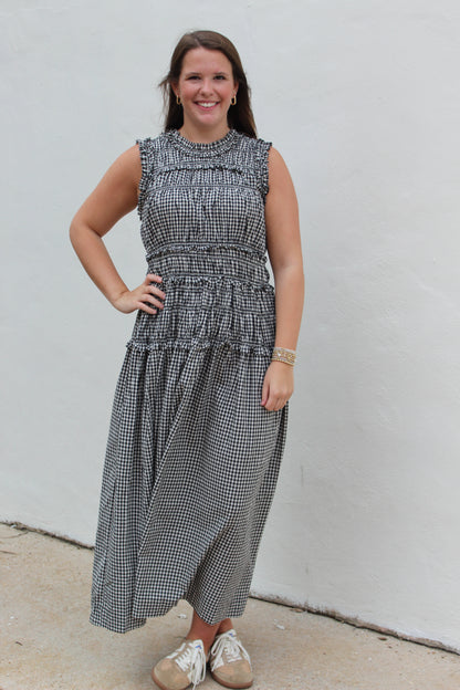 Black Gingham Mdi Dress