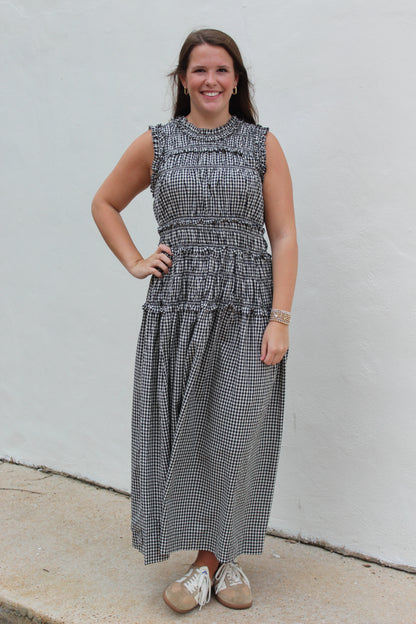 Black Gingham Mdi Dress