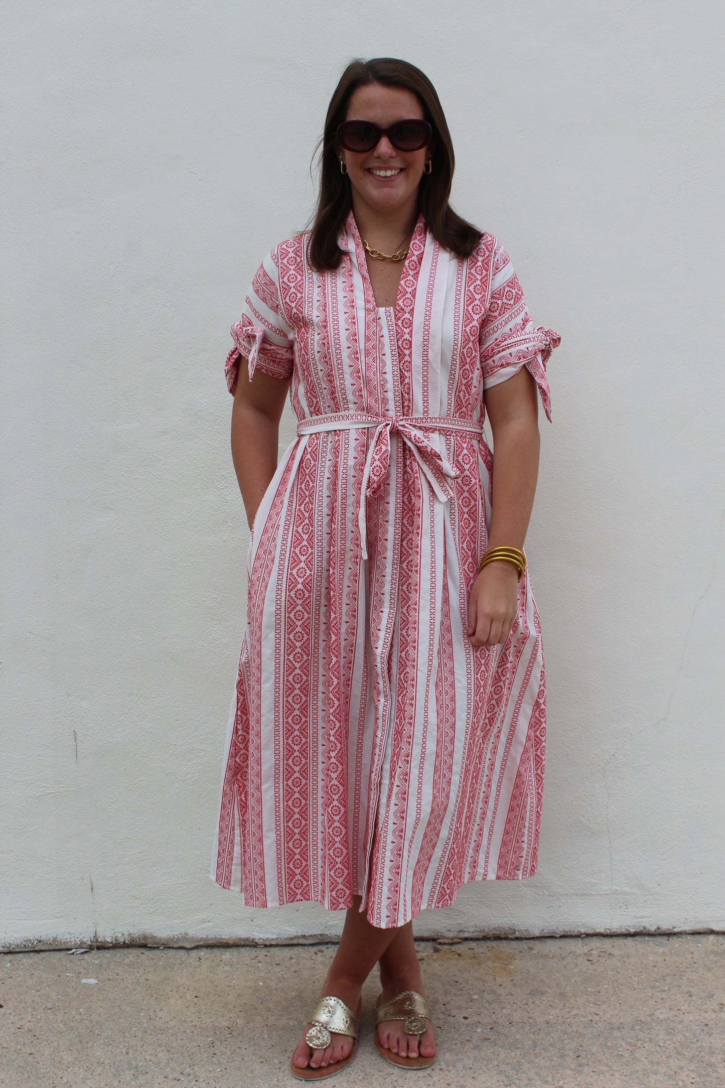 Crimson Weave Shirt Dress