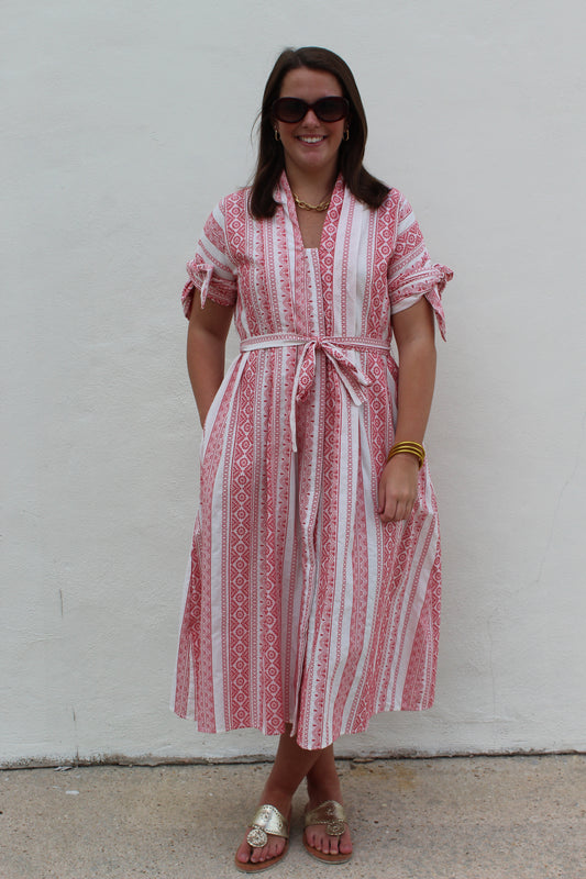 Crimson Weave Shirt Dress