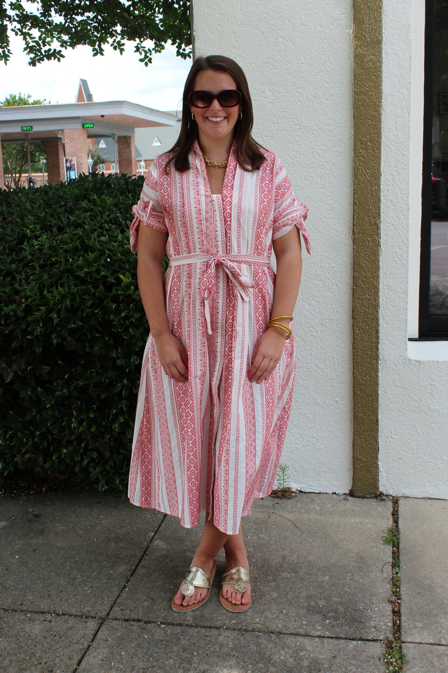 Crimson Weave Shirt Dress