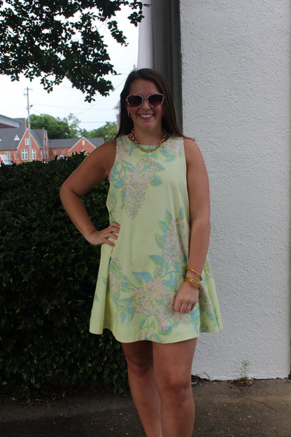 Lime Printed Halter Neck Shift Dress
