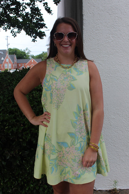 Lime Printed Halter Neck Shift Dress