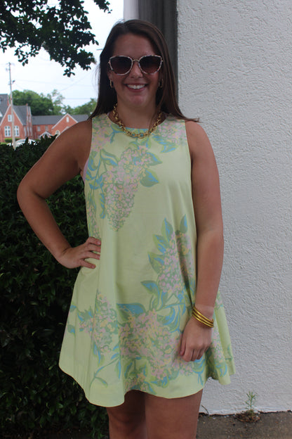 Lime Printed Halter Neck Shift Dress