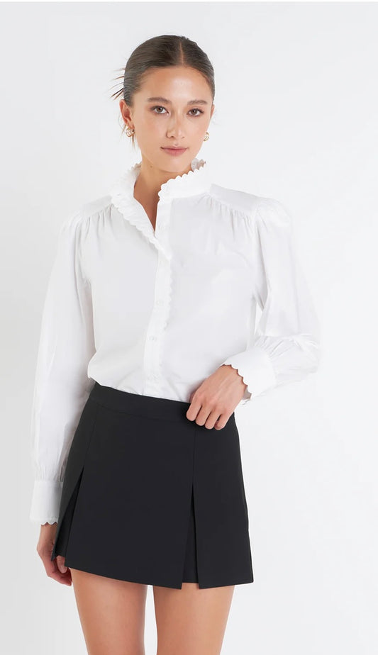 Scalloped Trim white blouse